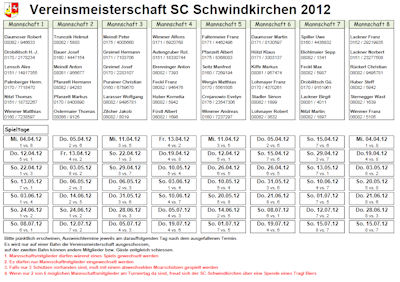 Turnierplan Vereinsmeisterschaft 2012